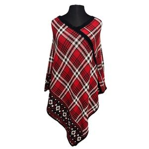 NEW Green 3 Plaid Floral Poncho One‎ Size Red Black USA Made Holidays Christmas
